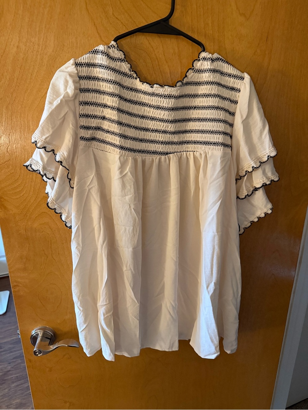 White Smocked Flutter Sleeve Women's Top